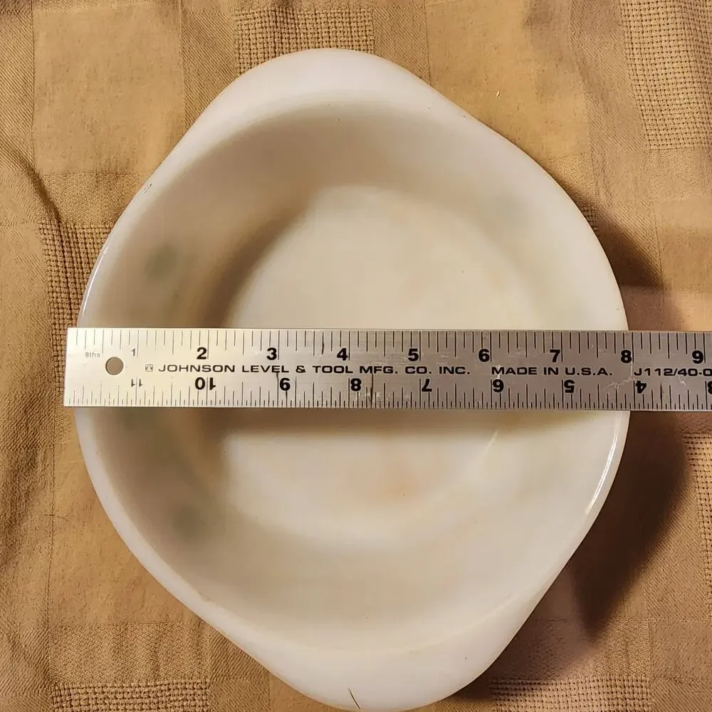 Vintage Glasbake J-2600 Casserole Dish 1.5 Qt Green Daisy Milk Glass USA #82 EUC